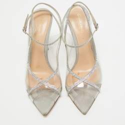 Gianvito Rossi Transparent PVC and Leather Crystal Embellished Ankle Strap Pumps Size 36.5 