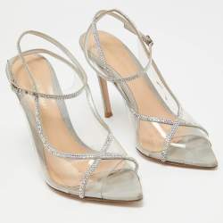 Gianvito Rossi Transparent PVC and Leather Crystal Embellished Ankle Strap Pumps Size 36.5 