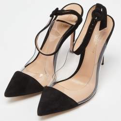 Pre Owned Gianvito Rossi Black Suede and PVC Anise  Cap-Toe Pumps Size 39
