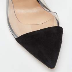 Pre Owned Gianvito Rossi Black Suede and PVC Anise  Cap-Toe Pumps Size 39