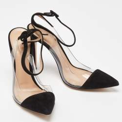 Pre Owned Gianvito Rossi Black Suede and PVC Anise  Cap-Toe Pumps Size 39