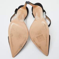 Pre Owned Gianvito Rossi Black Suede and PVC Anise  Cap-Toe Pumps Size 39