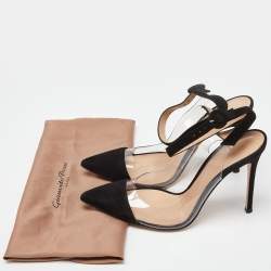 Pre Owned Gianvito Rossi Black Suede and PVC Anise  Cap-Toe Pumps Size 39