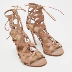 Gianvito Rossi Dusty Pink Leather Gladiator Sandals Size 37.5
