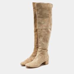 Pre Owned Gianvito Rossi Beige Suede Over the Knee Length Boots Size 40