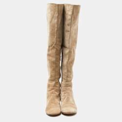 Pre Owned Gianvito Rossi Beige Suede Over the Knee Length Boots Size 40