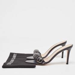 Pre Owned Gianvito Rossi Black Leather Bijoux Slides Size 39