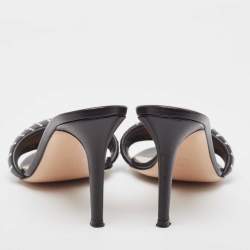 Pre Owned Gianvito Rossi Black Leather Bijoux Slides Size 39