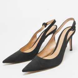 Gianvito Rossi Black Canvas Slingback Pumps Size 40 