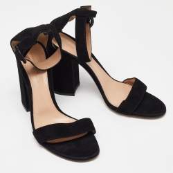 Pre Owned Gianvito Rossi Black Suede Portofino Block Heel Sandals Size 40