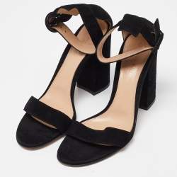 Pre Owned Gianvito Rossi Black Suede Portofino Block Heel Sandals Size 40