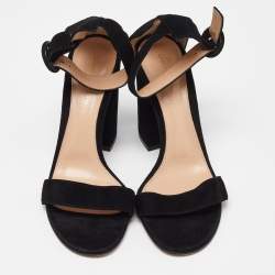 Pre Owned Gianvito Rossi Black Suede Portofino Block Heel Sandals Size 40