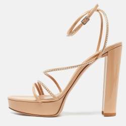 Gianvito Rossi Beige Patent Leather Block Heel Slide Sandals Size 42