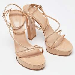 Gianvito Rossi Beige Patent Leather Block Heel Slide Sandals Size 42