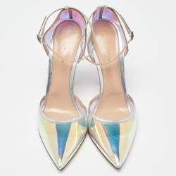 مملوكة مسبقًا Gianvito Rossi Multicolor PVC and Leather Hologram Pointed Toe Ankle Strap Pumps Size 42
