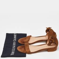 Pre Owned Gianvito Rossi Brown Suede Versilia Ankle Strap Flat Sandals Size 39.5