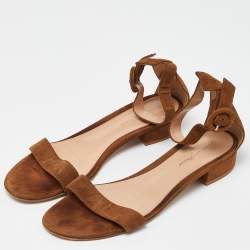 Pre Owned Gianvito Rossi Brown Suede Versilia Ankle Strap Flat Sandals Size 39.5