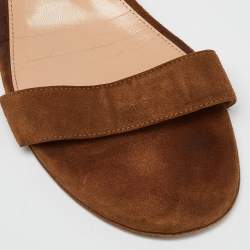 Pre Owned Gianvito Rossi Brown Suede Versilia Ankle Strap Flat Sandals Size 39.5