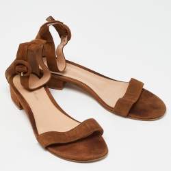 Pre Owned Gianvito Rossi Brown Suede Versilia Ankle Strap Flat Sandals Size 39.5