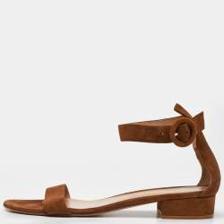 Pre Owned Gianvito Rossi Brown Suede Versilia Ankle Strap Flat Sandals Size 39.5