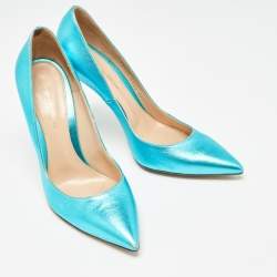 Pre Owned Gianvito Rossi Metallic Blue Leather Gianvito Pumps Size 39.5
