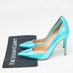 Pre Owned Gianvito Rossi Metallic Blue Leather Gianvito Pumps Size 39.5
