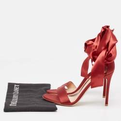 Gianvito Rossi Red Satin Gala Ankle Wrap Sandals Size 38.5