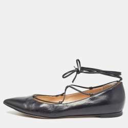 Gianvito Rossi Black Leather Femi Ankle Tie Flats Size 37