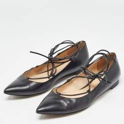 Gianvito Rossi Black Leather Femi Ankle Tie Flats Size 37