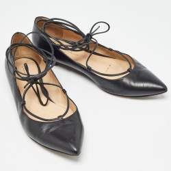 Gianvito Rossi Black Leather Femi Ankle Tie Flats Size 37