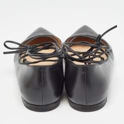 Gianvito Rossi Black Leather Femi Ankle Tie Flats Size 37