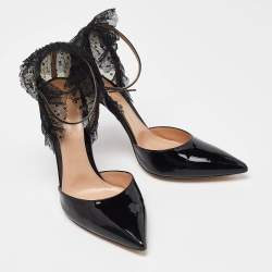 Pre Owned Gianvito Rossi Black Mesh and Patent Leather Beatrice Pointed Toe Pumps Size 40