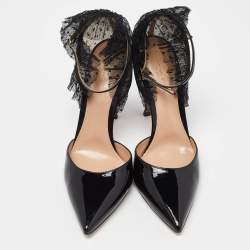 Pre Owned Gianvito Rossi Black Mesh and Patent Leather Beatrice Pointed Toe Pumps Size 40