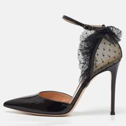 Pre Owned Gianvito Rossi Black Mesh and Patent Leather Beatrice Pointed Toe Pumps Size 40