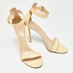 Pre Owned Gianvito Rossi Beige Patent Leather Portofino Sandals Size 40