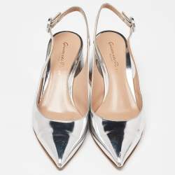 Pre Owned Gianvito Rossi Silver Patent Leather Slingback Pumps Size 34