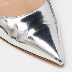 Pre Owned Gianvito Rossi Silver Patent Leather Slingback Pumps Size 34