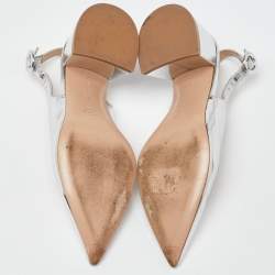 Pre Owned Gianvito Rossi Silver Patent Leather Slingback Pumps Size 34