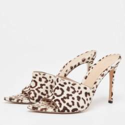 Pre Owned Gianvito Rossi Brown/White Leopard Print Calfhair Elle Slide Sandals Size 38.5