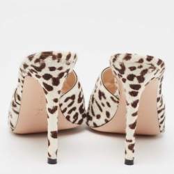 Pre Owned Gianvito Rossi Brown/White Leopard Print Calfhair Elle Slide Sandals Size 38.5