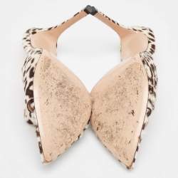 Pre Owned Gianvito Rossi Brown/White Leopard Print Calfhair Elle Slide Sandals Size 38.5