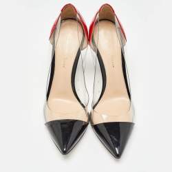 Gianvito Rossi Red/Black Patent Leather and PVC Plexi Pumps Size 37.5