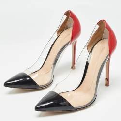 Gianvito Rossi Red/Black Patent Leather and PVC Plexi Pumps Size 37.5