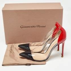 Gianvito Rossi Red/Black Patent Leather and PVC Plexi Pumps Size 37.5