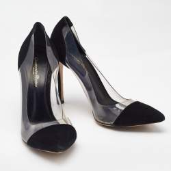 Gianvito Rossi Black Suede and PVC Plexi Pumps Size 38.5