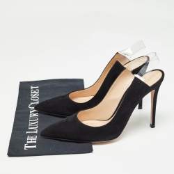 Pre Owned Gianvito Rossi Black Suede and PVC Slingback Pumps Size 39