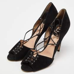 Pre Owned Gianvito Rossi Black Suede Ankle Tie Sandals Size 40