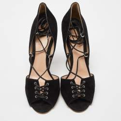 Pre Owned Gianvito Rossi Black Suede Ankle Tie Sandals Size 40