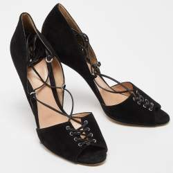 Pre Owned Gianvito Rossi Black Suede Ankle Tie Sandals Size 40