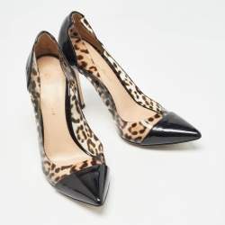 Gianvito Rossi Black/Brown Patent Leather and PVC Plexi  Pumps Size 38.5